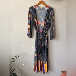 Cleobella Garnet Kimono Blue Pink Floral Print Colorful Stripe Women’s XL